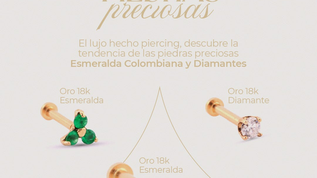 Piercings de lujo en oro con esmeralda colombiana y diamantes