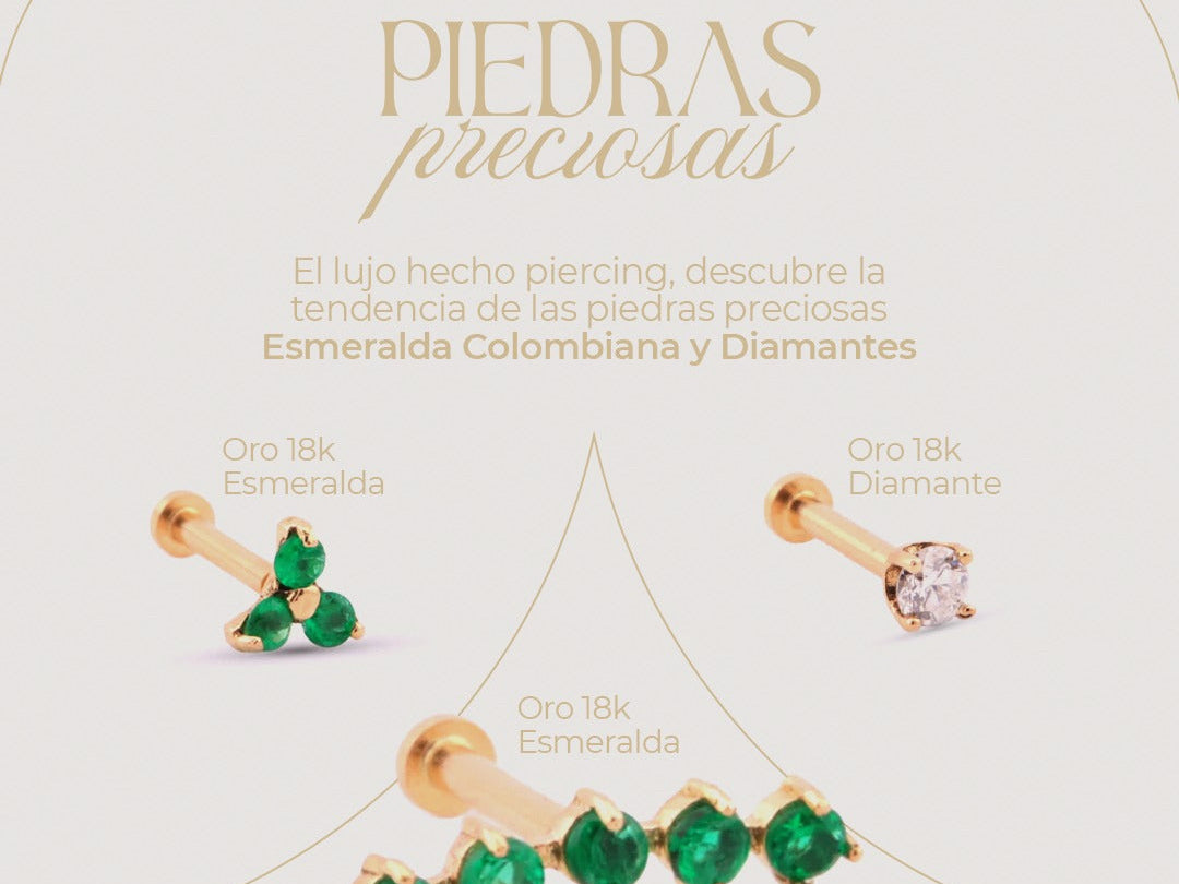 Piercings de lujo en oro con esmeralda colombiana y diamantes