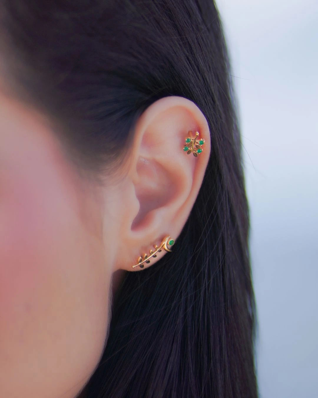 Bouquet Labret with 4 Colombian Emeralds in 18K Solid Gold