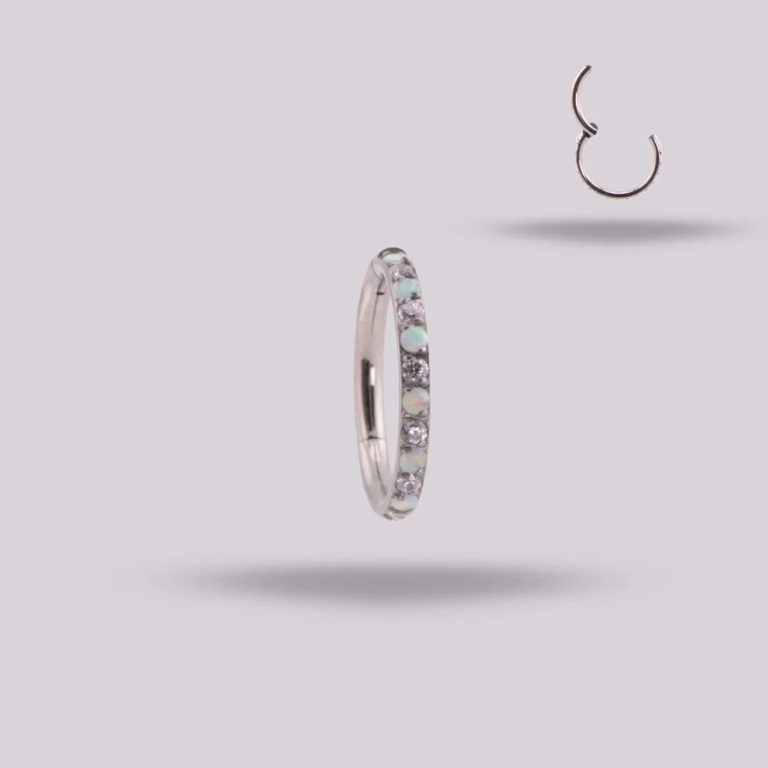 Irla Clicker Hoop in Titanium | Iridescent Opal
