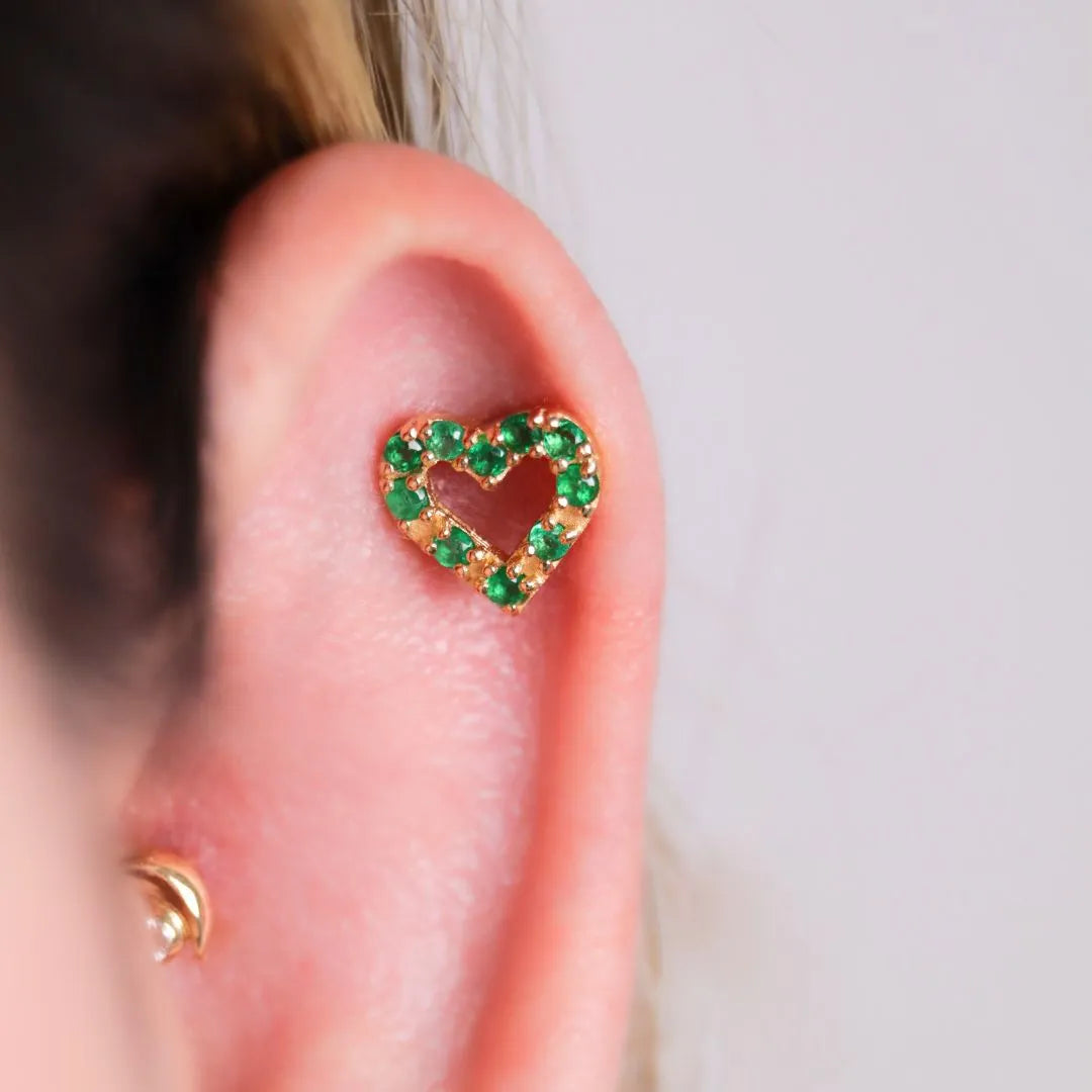 Labret Corazón con Esmeraldas Colombianas en Oro 18K