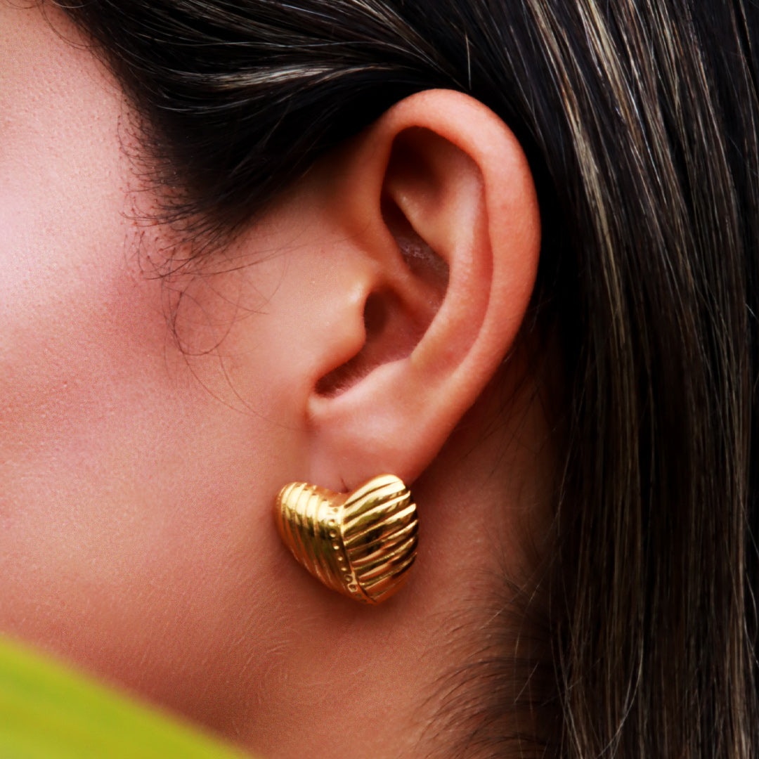 Aretes Topo Corazón en Acero Inoxidable – Dorado PVD y Plateado