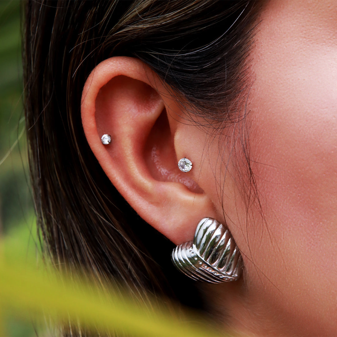 Aretes Topo Corazón en Acero Inoxidable – Dorado PVD y Plateado