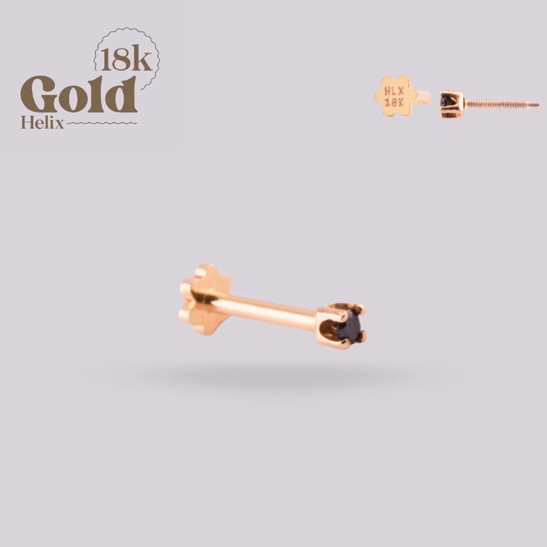 Labret en Oro 18K con Diamante Negro y Sistema Pin & Twist