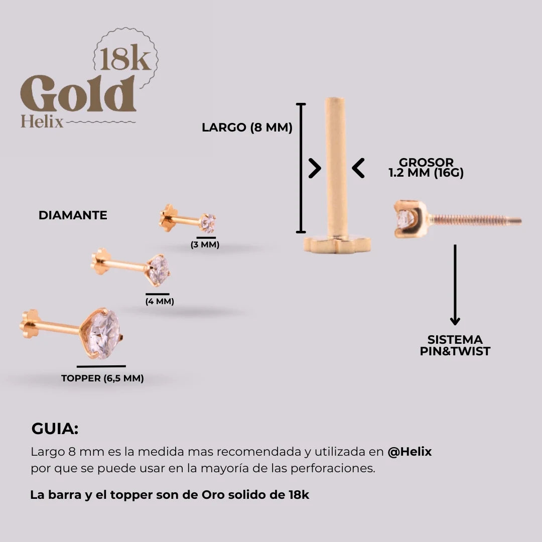 Labret en Oro 18K con Moissanita y Sistema Pin & Twist