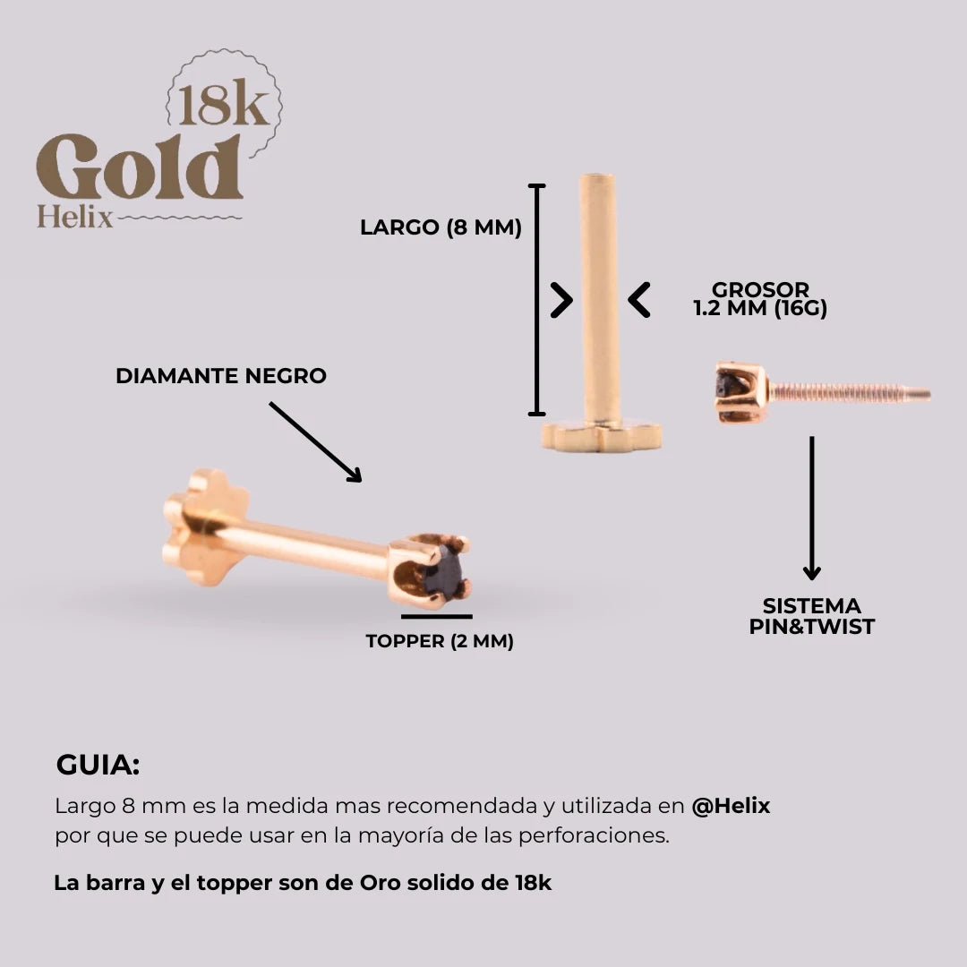 Labret en Oro 18K con Diamante Negro y Sistema Pin & Twist