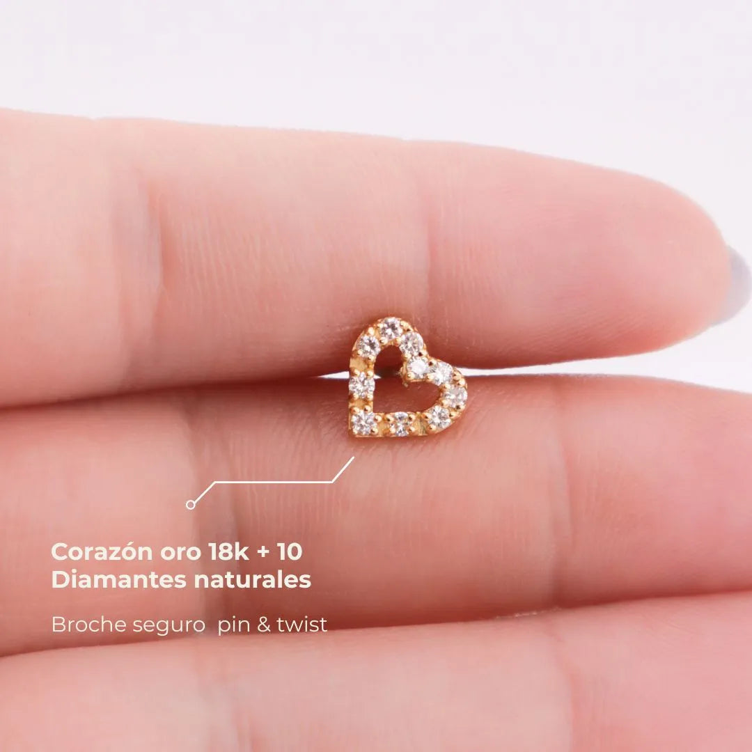 Labret Corazón con Diamantes Naturales en Oro 18K