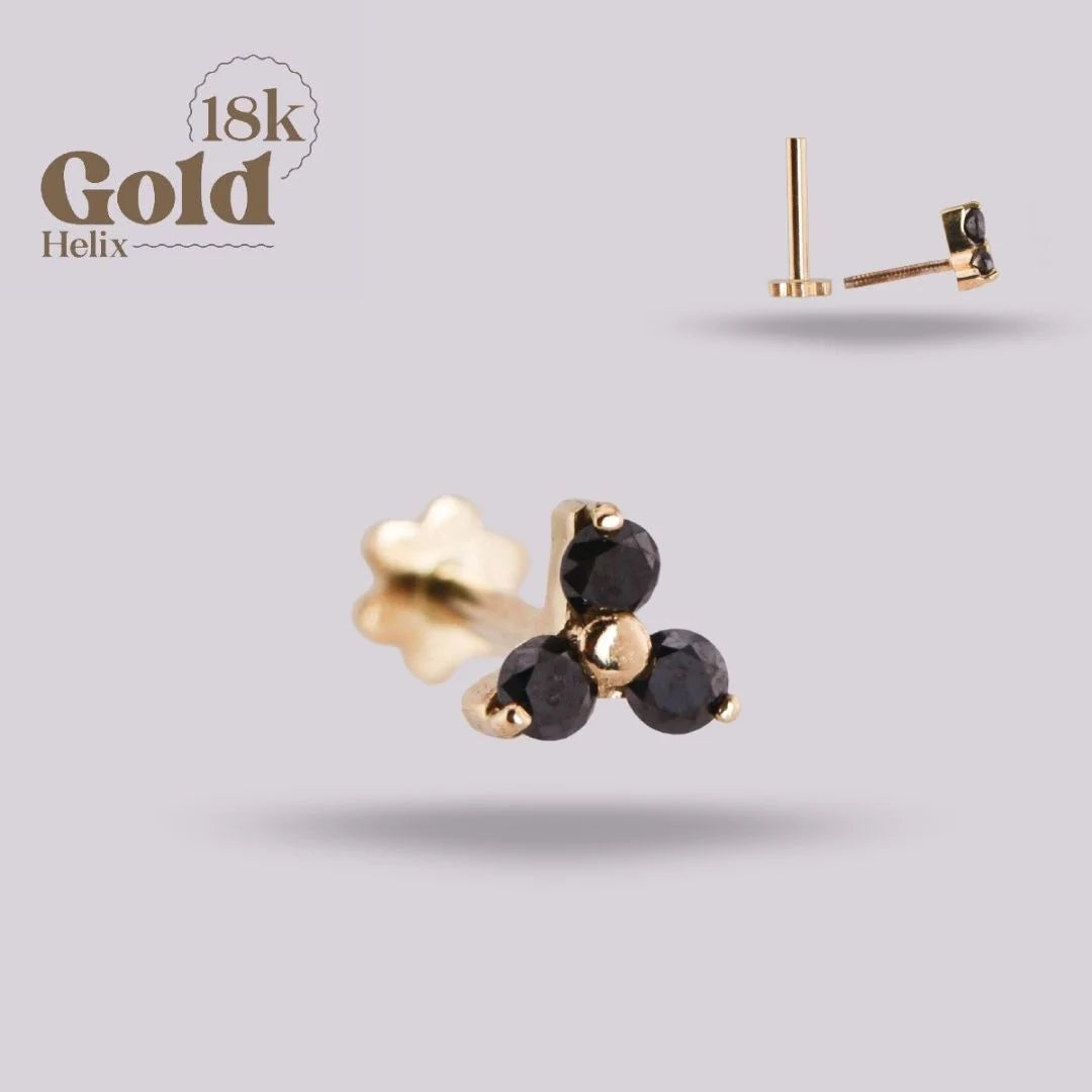 Labret Tify Trío de Diamantes Negros en Oro Sólido 18K