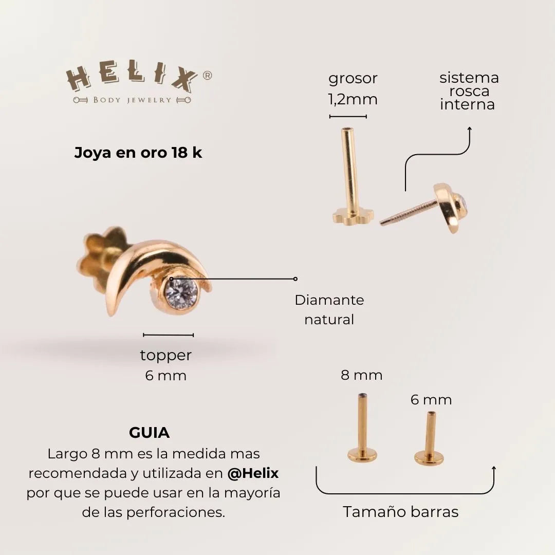 Labret Media Luna con Diamante Natural en Oro 18K