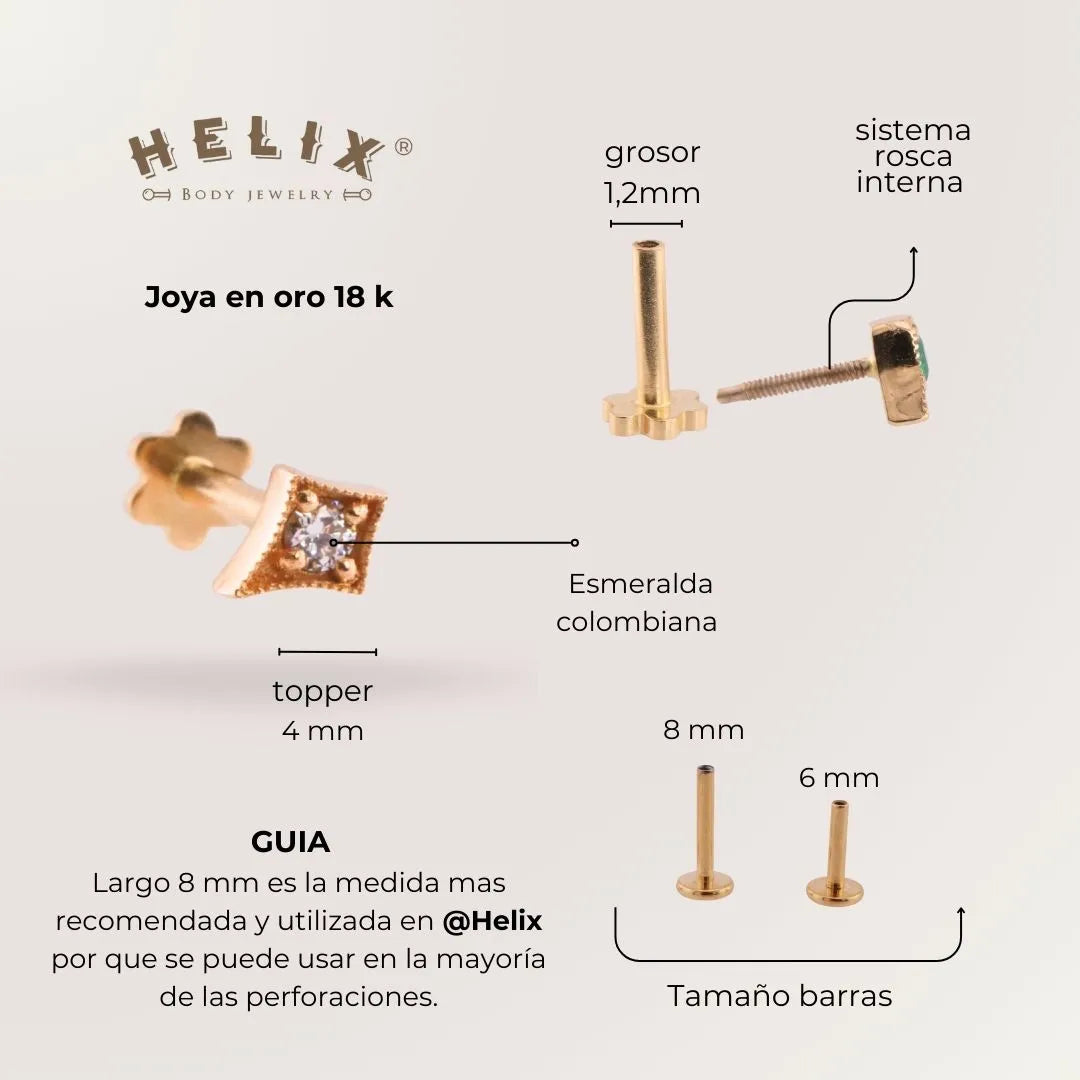 Labret Triángulo con Diamante Natural en Oro 18K