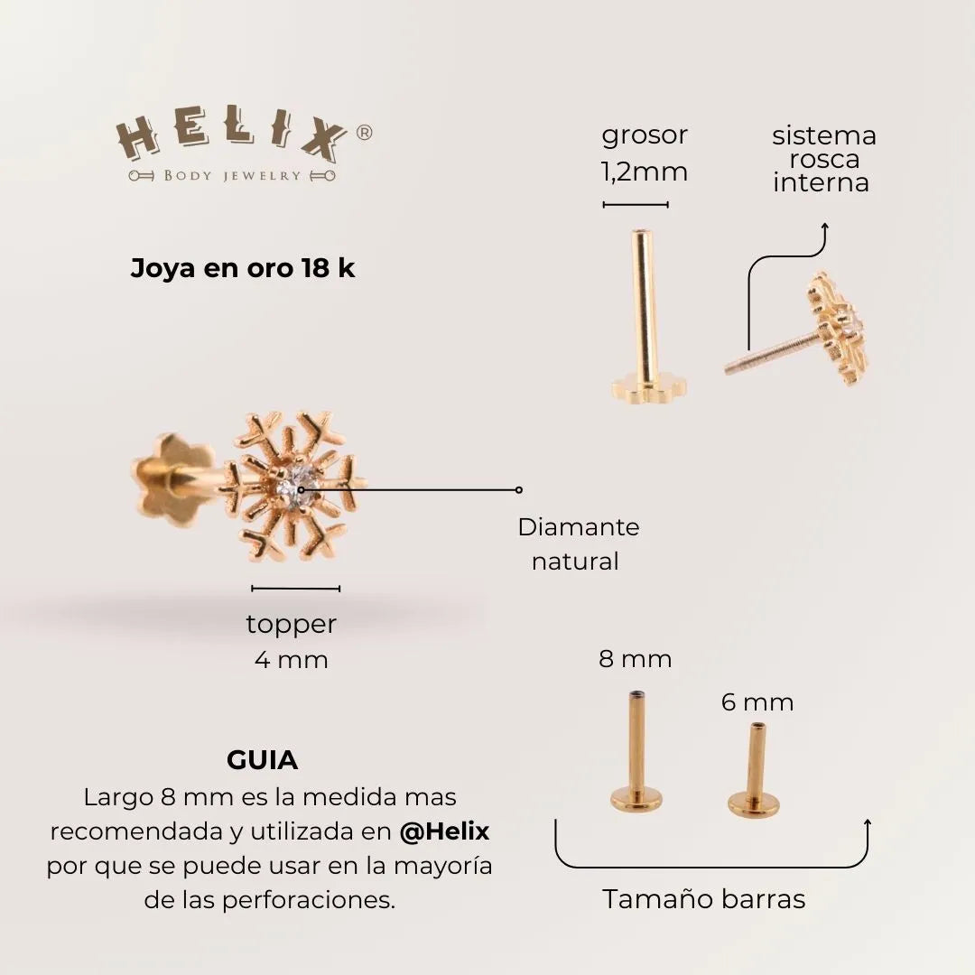 Labret Copo de Nieve con Diamante Natural en Oro 18K