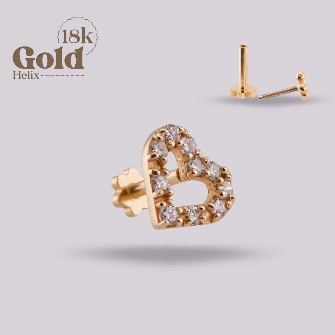 Labret Corazón con Diamantes Naturales en Oro 18K