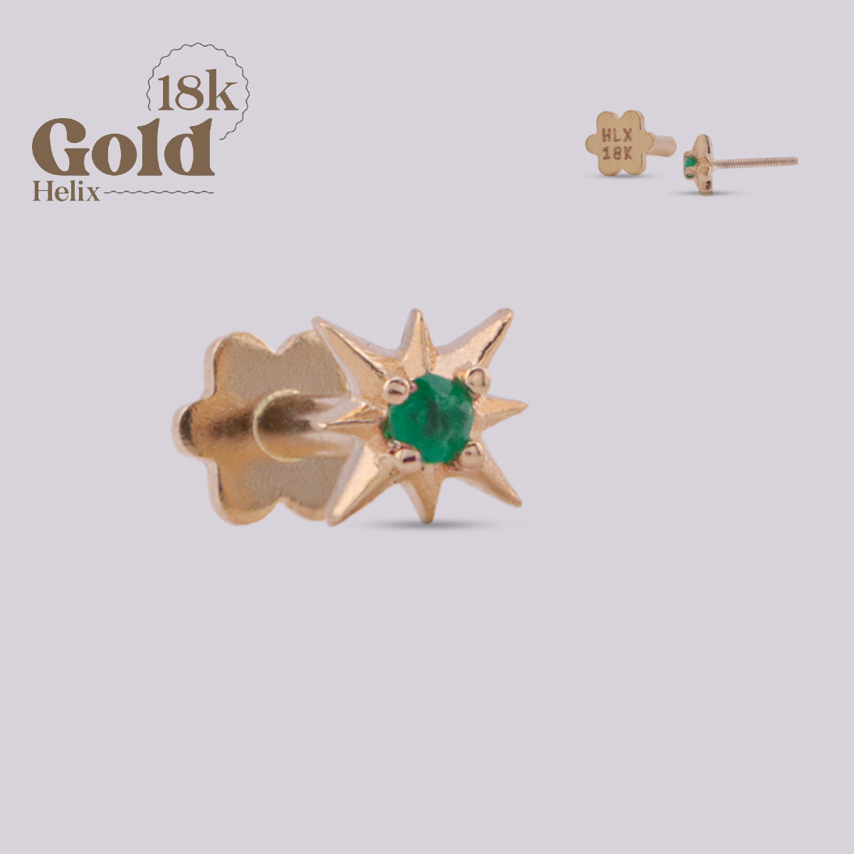 Labret Estrella en Oro 18K con Esmeralda Colombiana