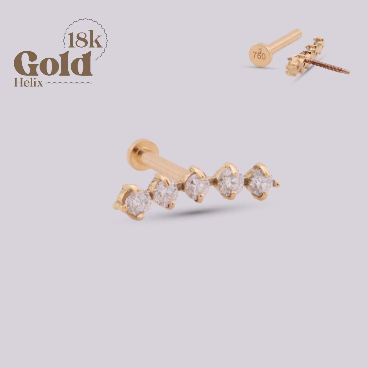 Labret Penta con Cinco Diamantes en Oro 18K