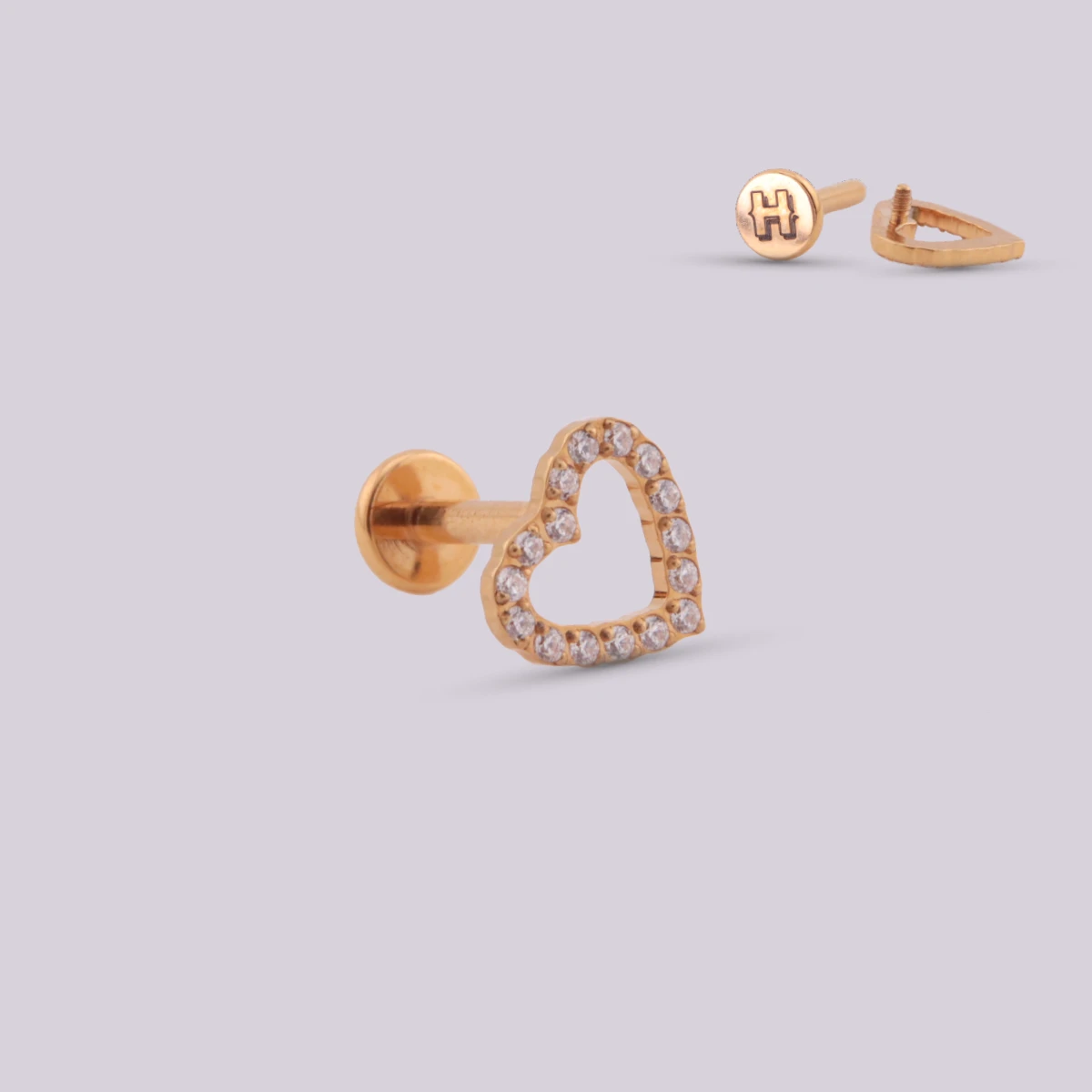 Labret Corazón con Zirconias en Titanio – Plateado y Dorado