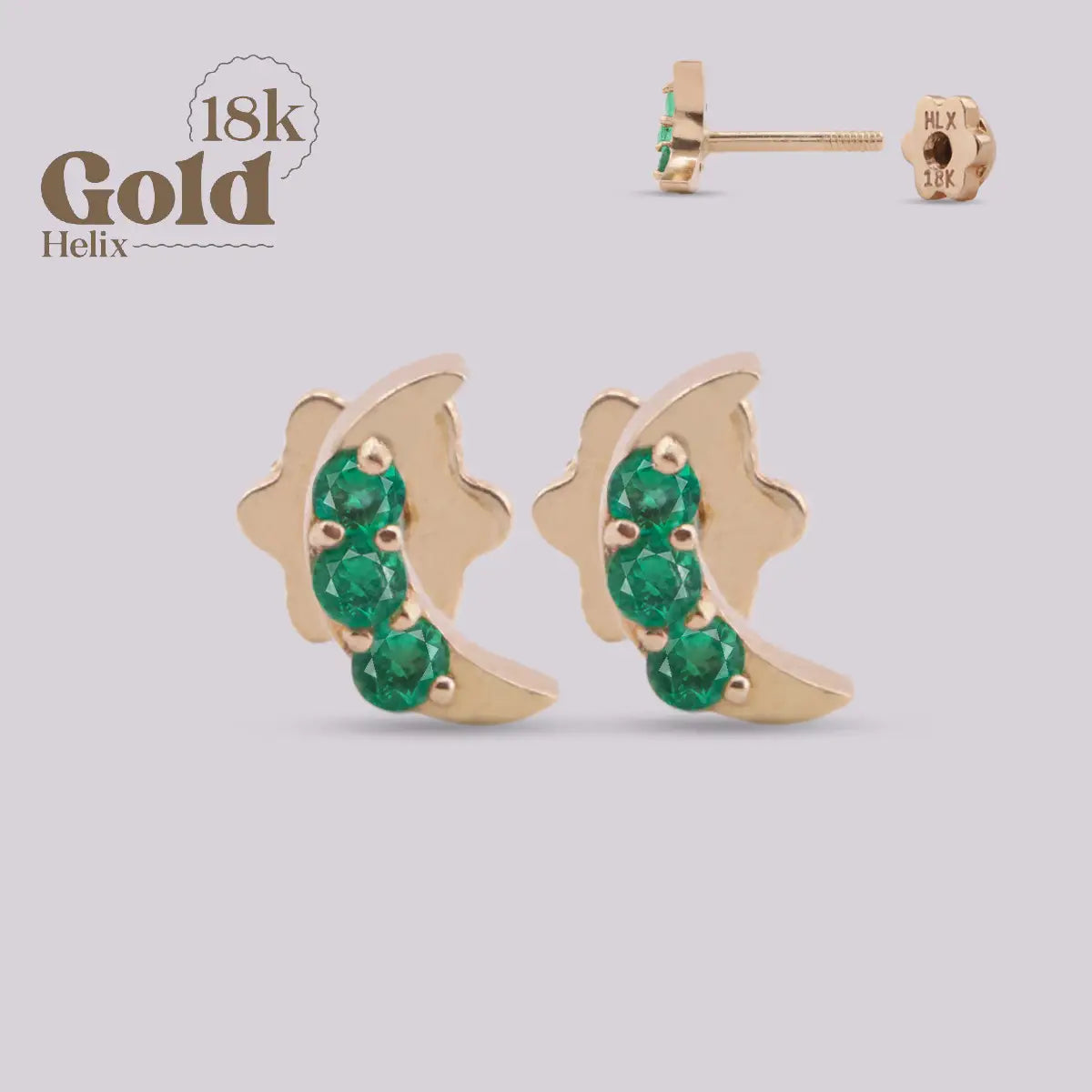 Aretes Media Luna en Oro 18K con Esmeraldas Colombianas