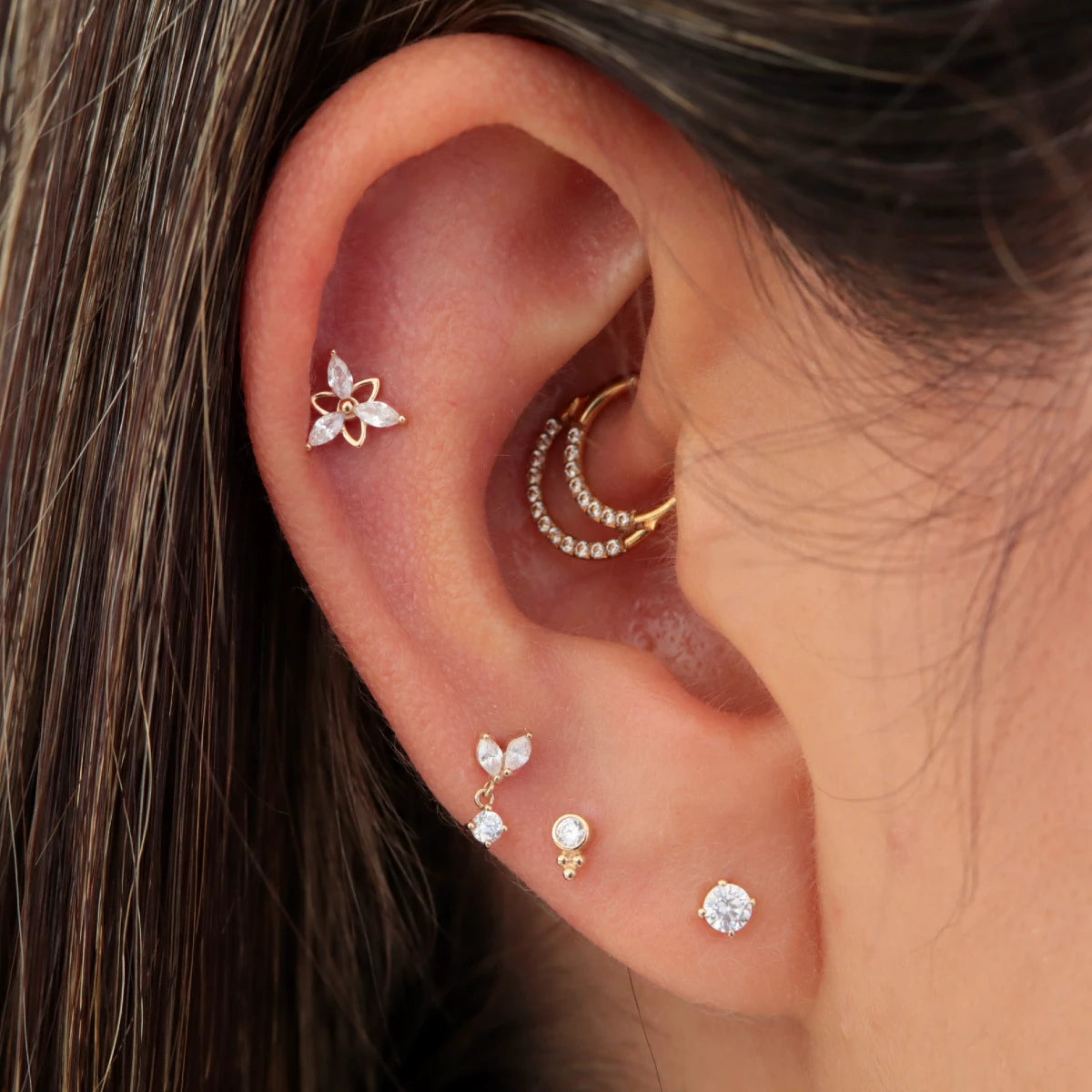 Labret Aroa Luxury Oro 14K con Cristales Swarovski