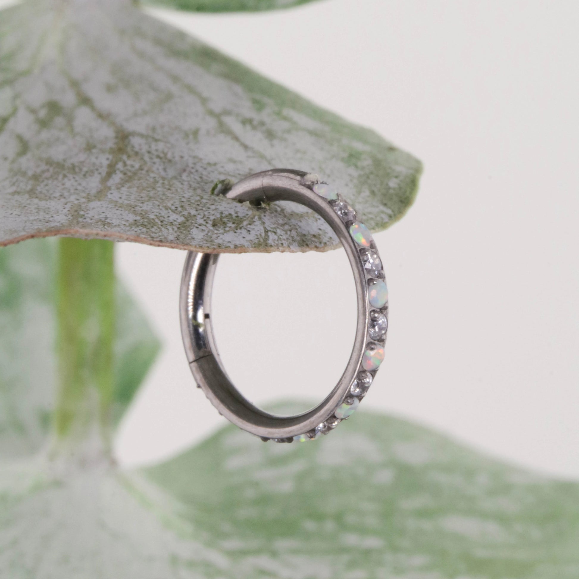 Irla Clicker Hoop in Titanium | Iridescent Opal