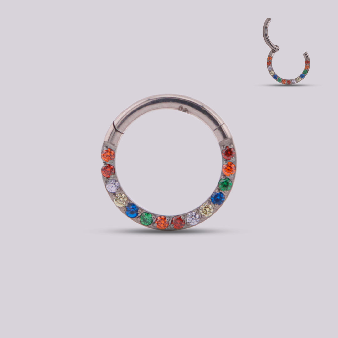 Aro Clicker Jass en Titanio con Zirconias de Colores