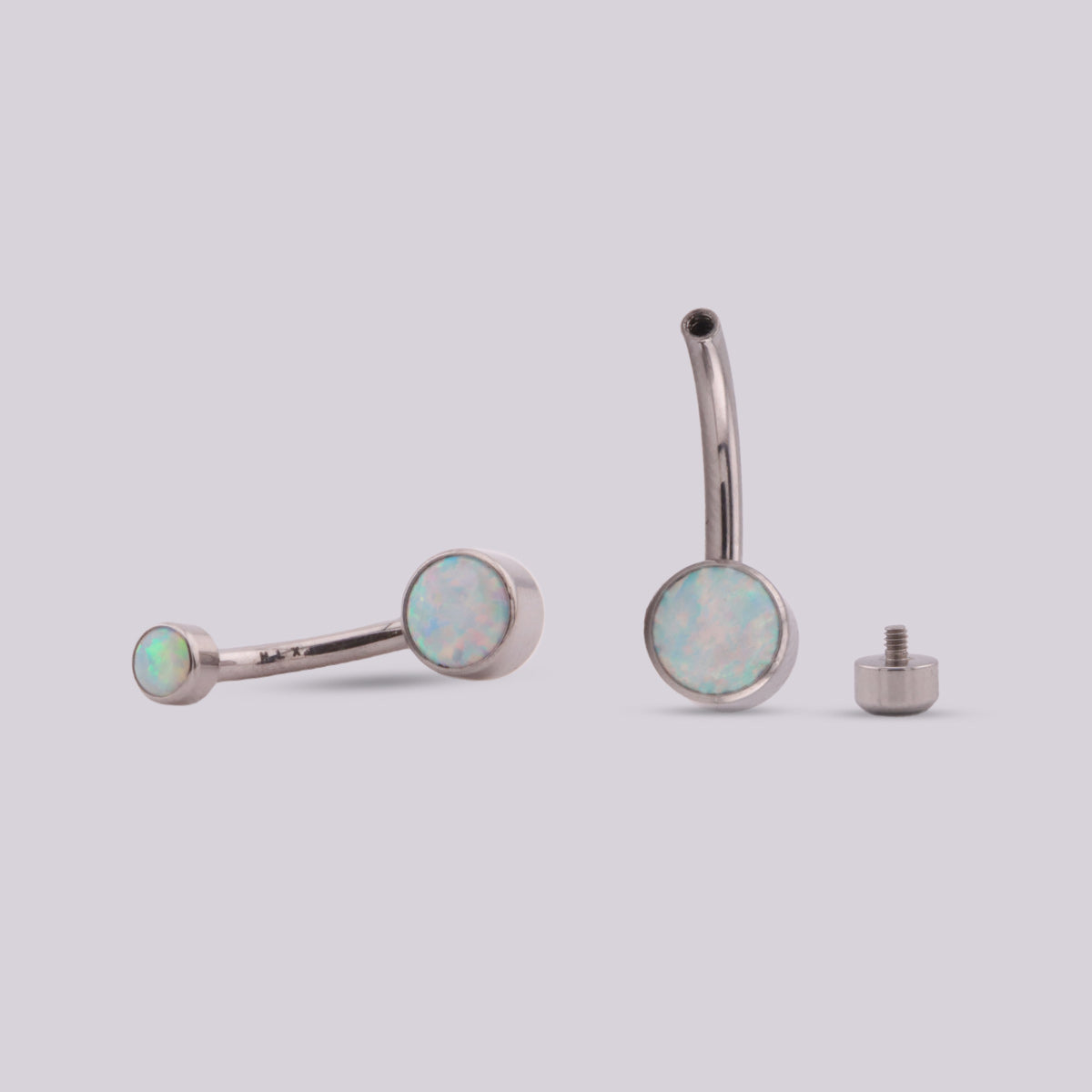 Iridescent Opal Titanium Belly Button Ring - Silver