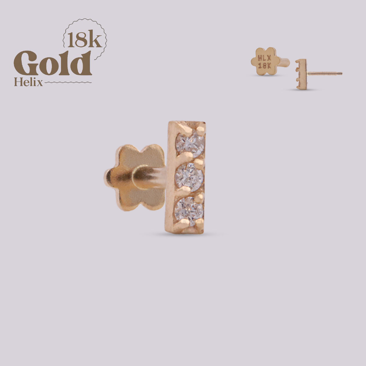 Labret Rectangular en Oro 18K con Diamantes Naturales