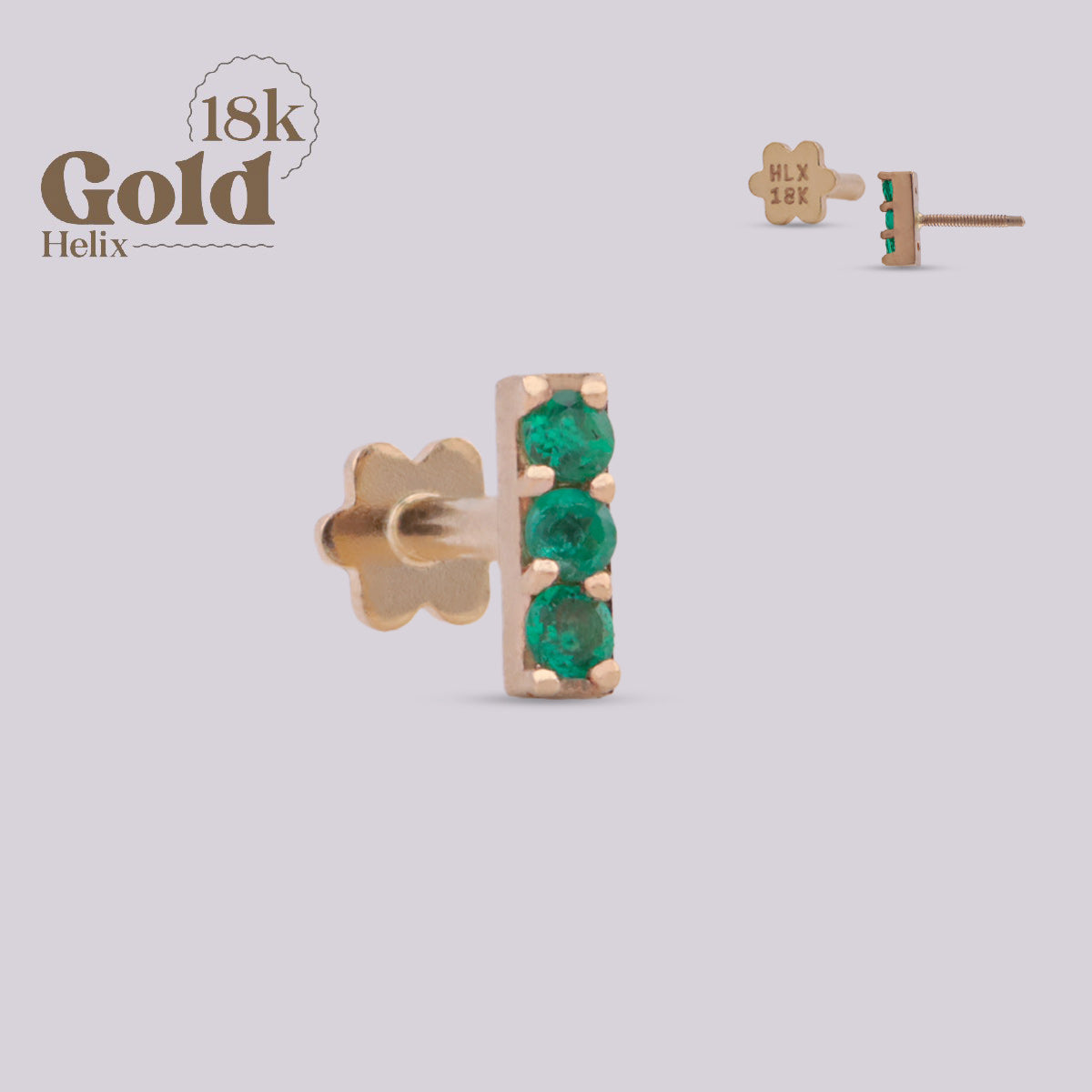 Labret en Oro 18K con Trío de Esmeraldas Colombianas