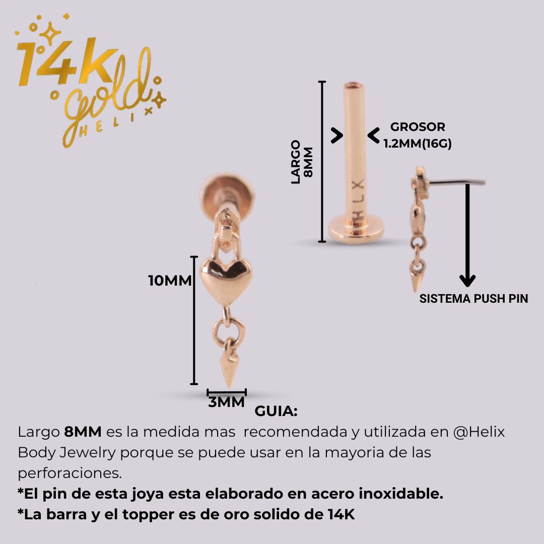 Labret Corazón Colgante Oro 14K