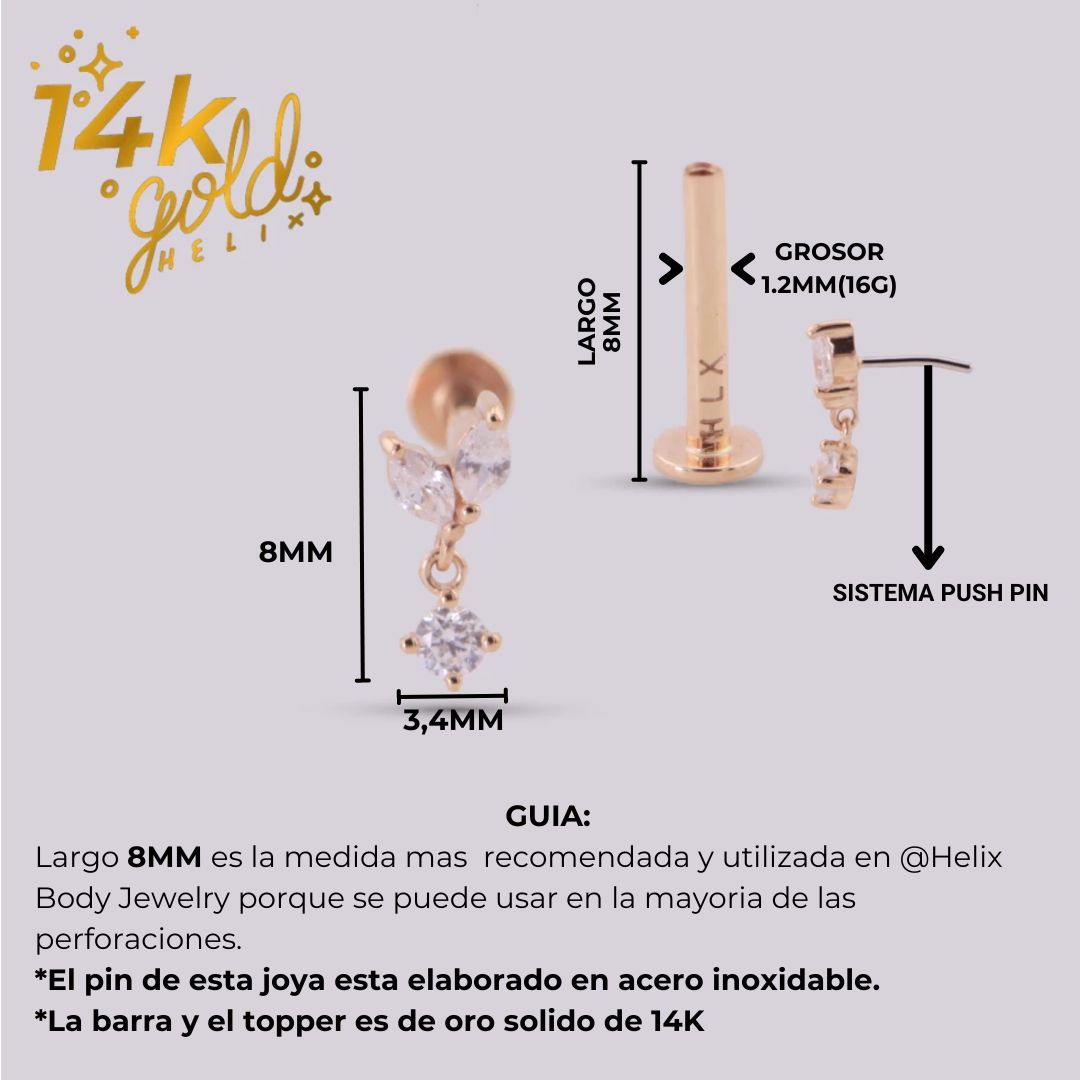 Labret Aroa Luxury Oro 14K con Cristales Swarovski