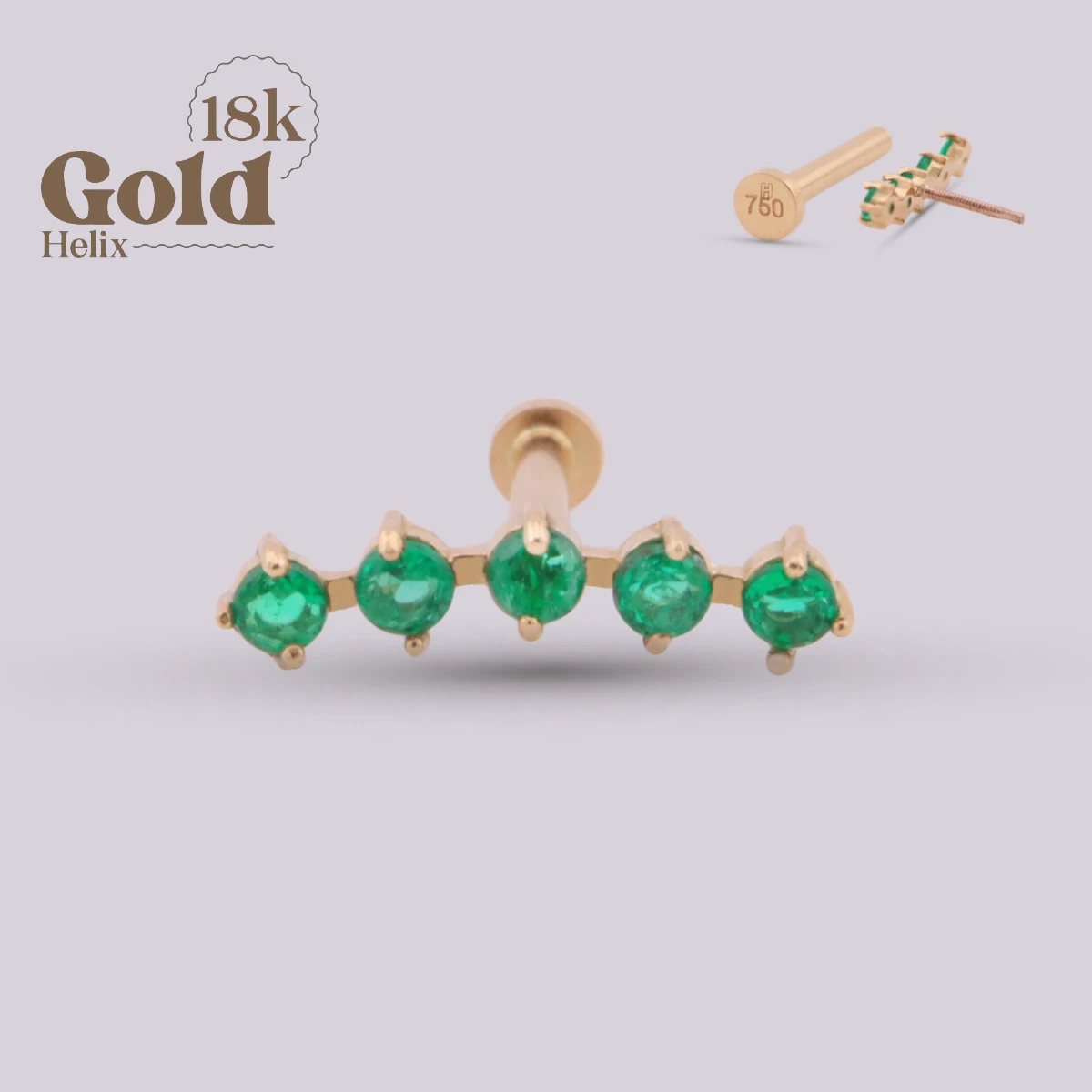 Labret Penta con Esmeraldas Colombianas en Oro 18K