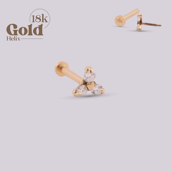 Ear jewelry with three diamond crystals|Gold 18K