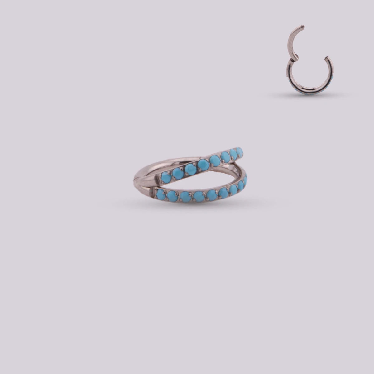 Aro Clicker Ágata con Ópalo Turquesa en Titanio – Plateado