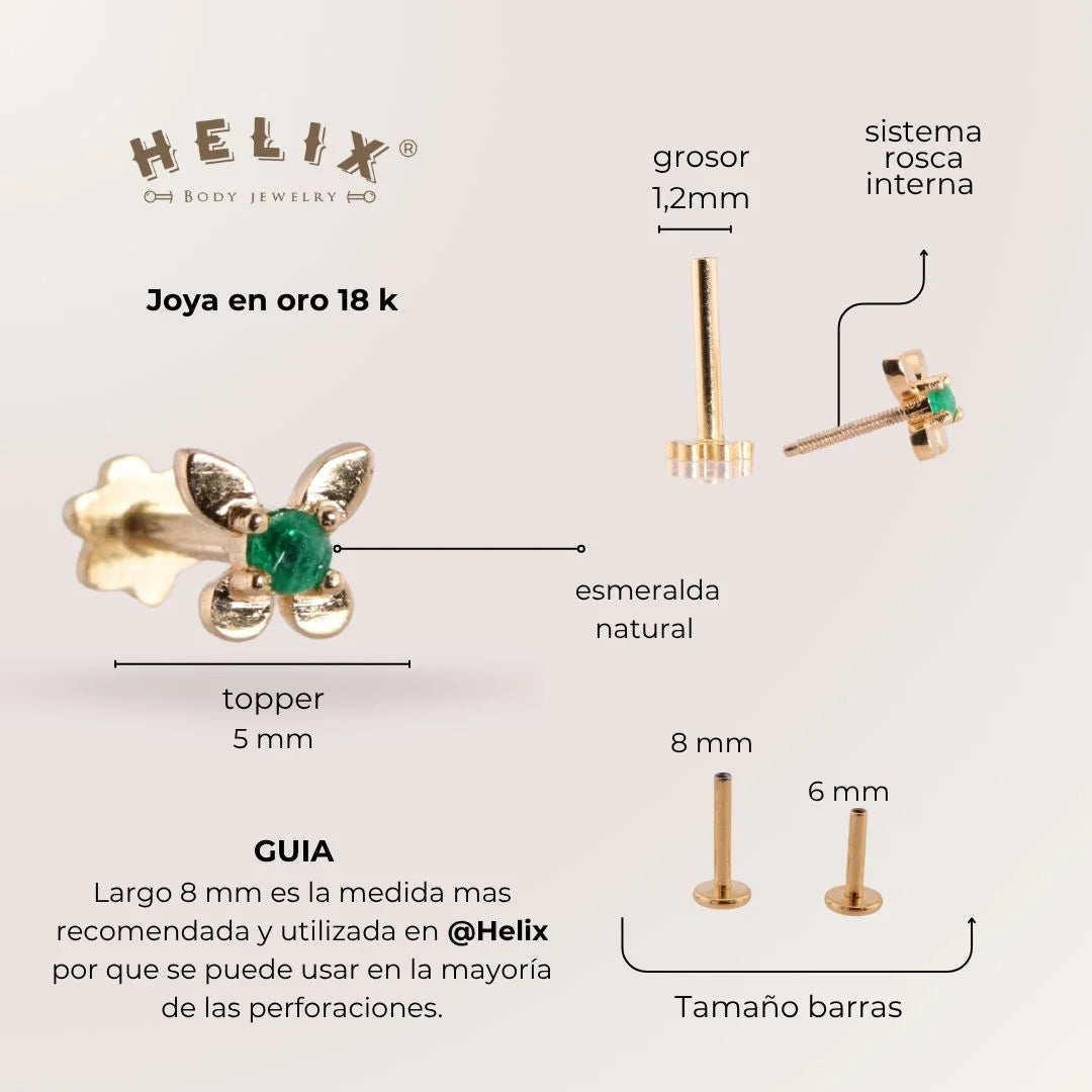 Butterfly Labret with Colombian Emerald in 18K Solid Gold