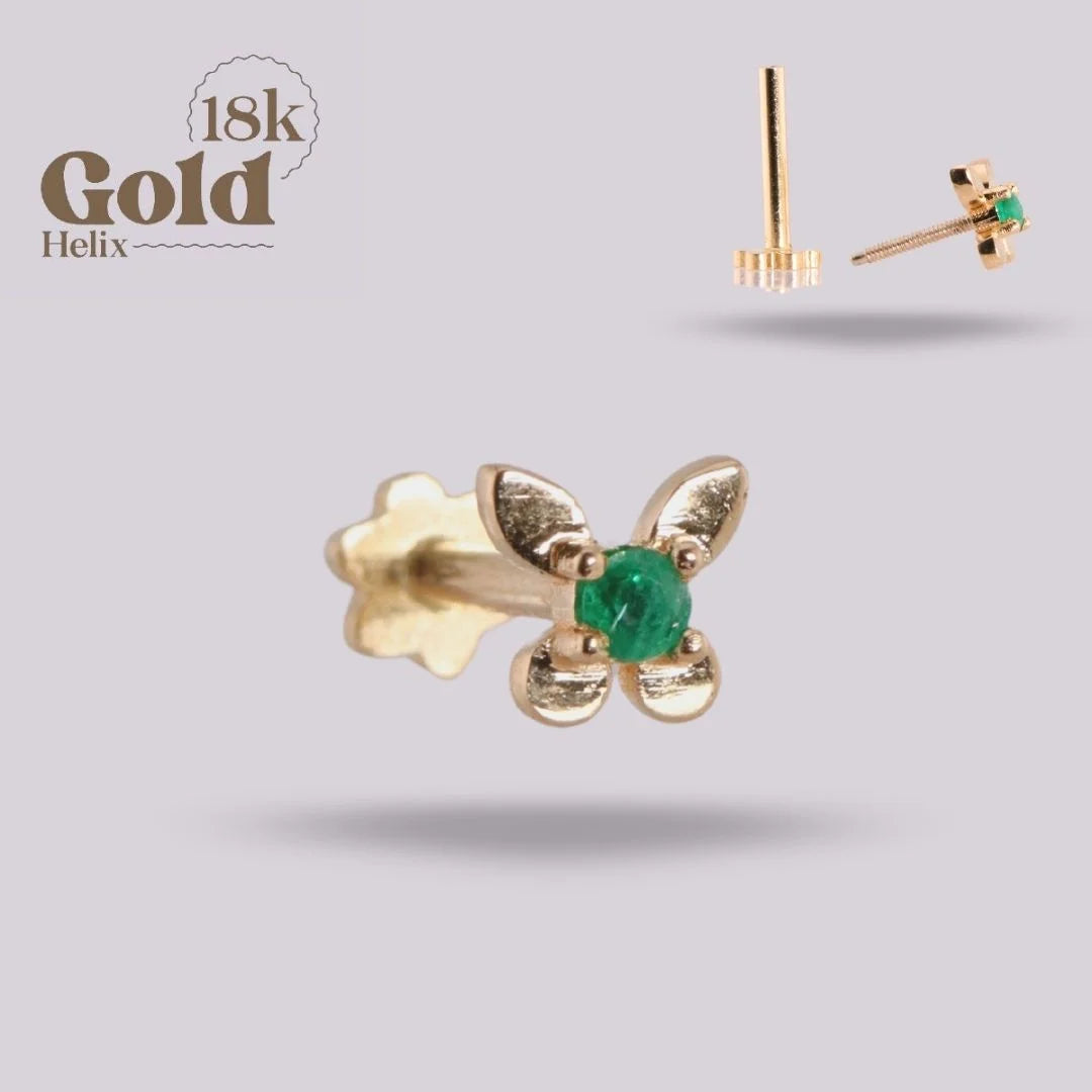 Butterfly Labret with Colombian Emerald in 18K Solid Gold