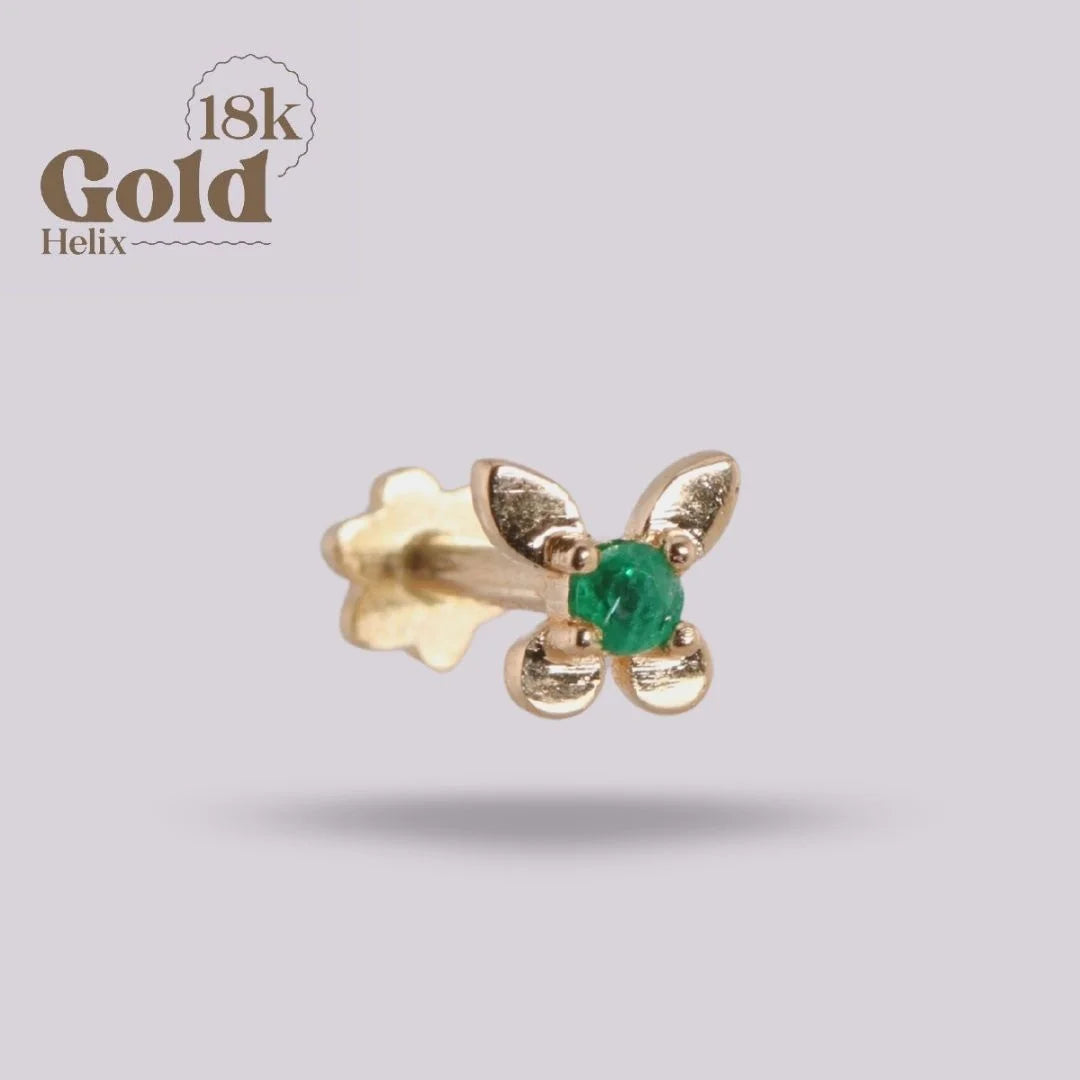Butterfly Labret with Colombian Emerald in 18K Solid Gold