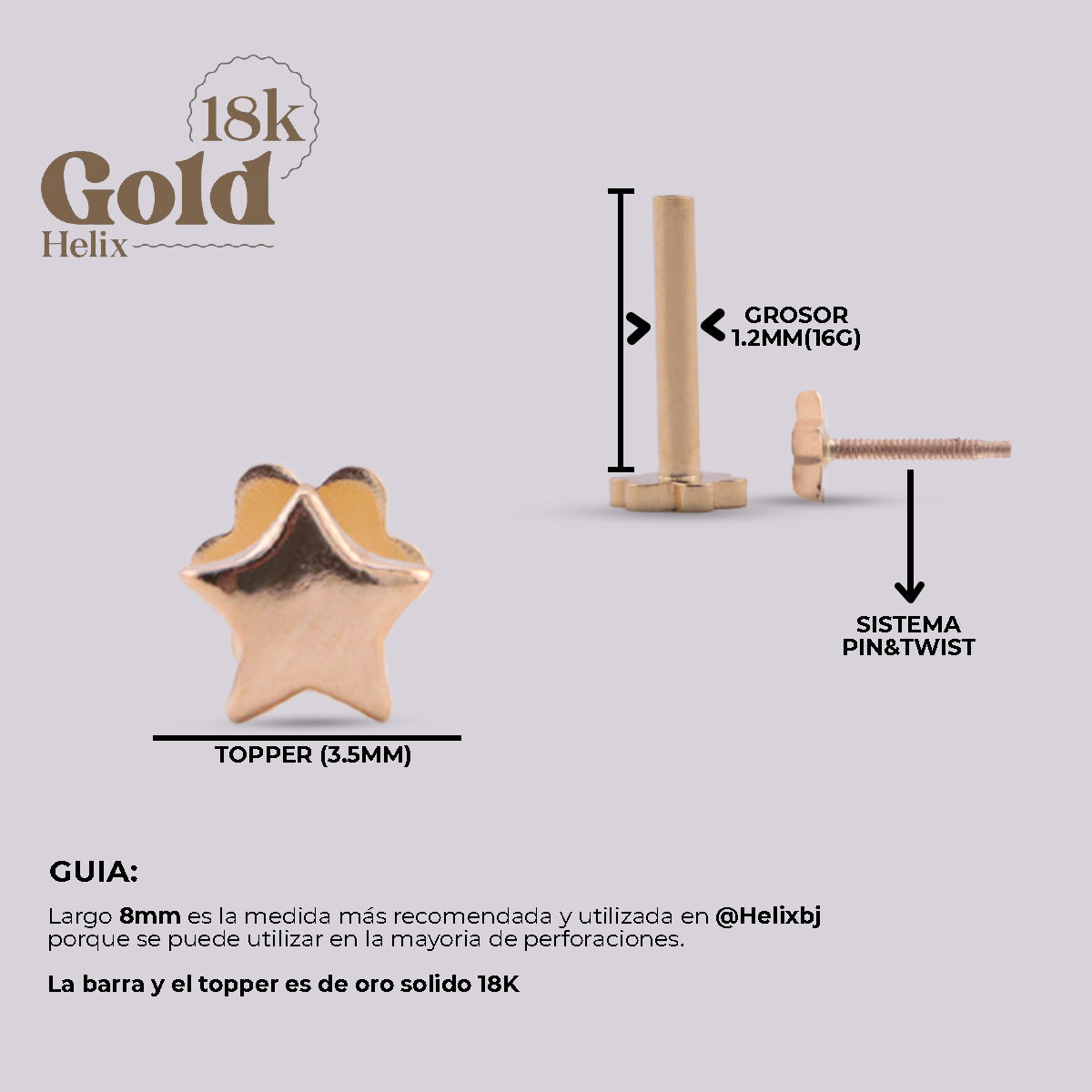 Labret Estrella Oro 18K Pin & Twist