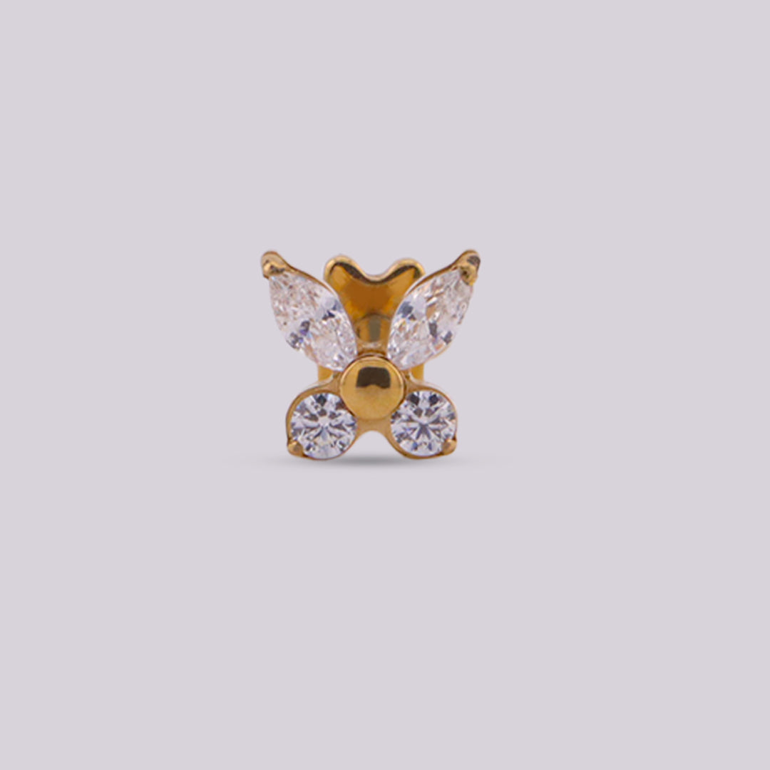 Labret Mariposa en Titanio con Zirconias – Dorado PVD