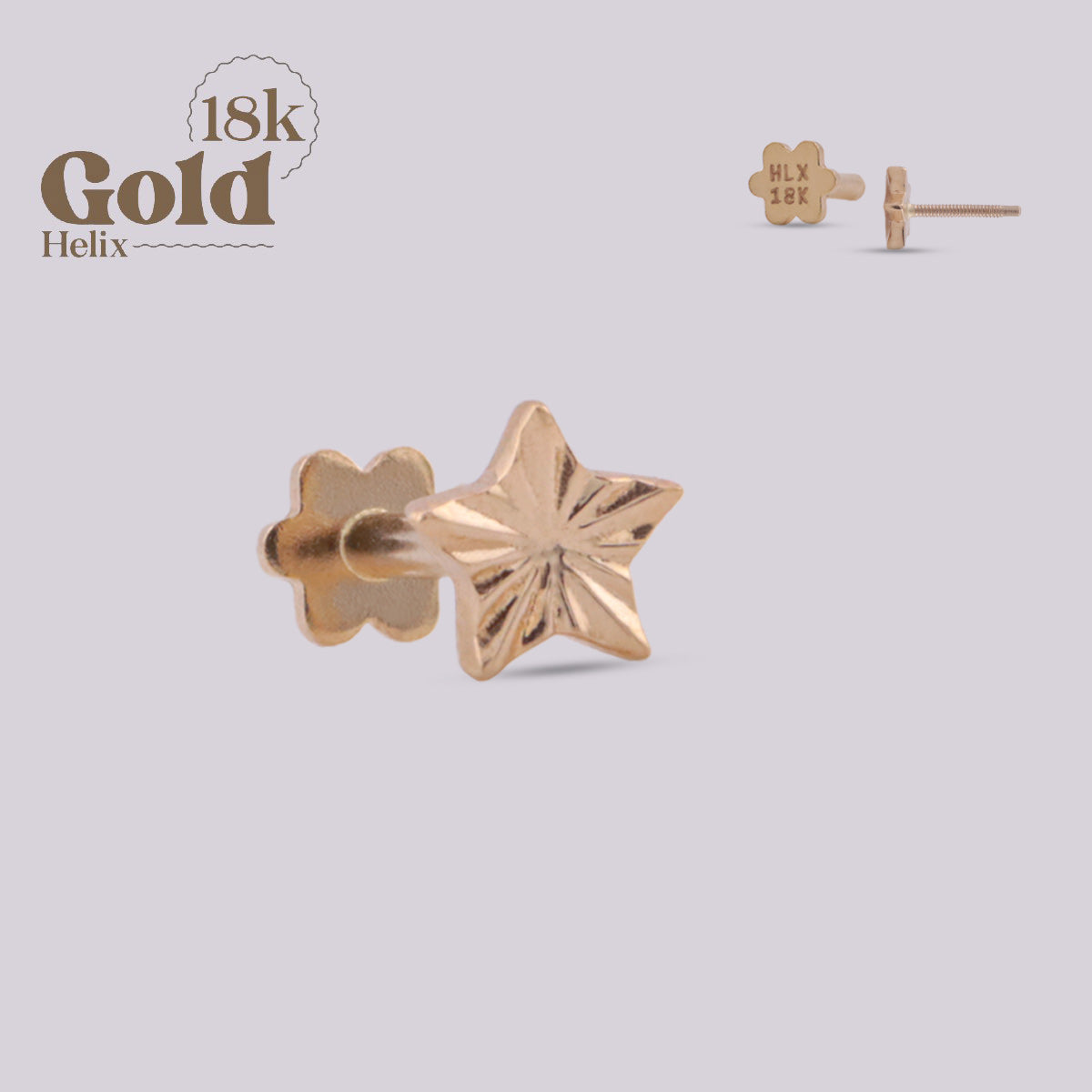Labret Estrella en Oro 18K con Sistema Pin & Twist