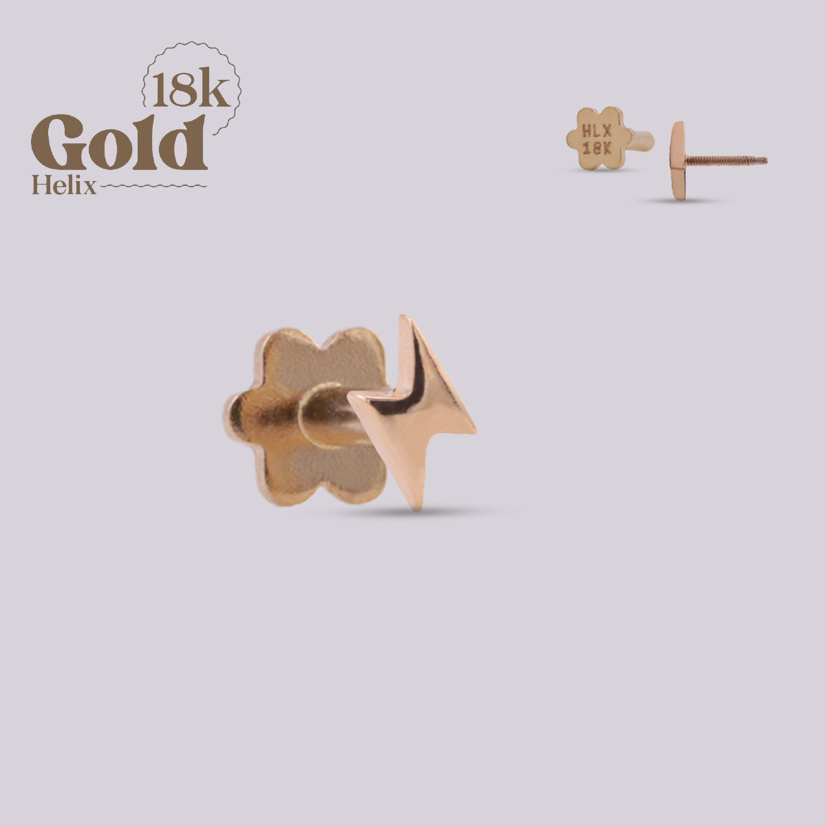 18K Gold Lightning Bolt Labret Pin & Twist