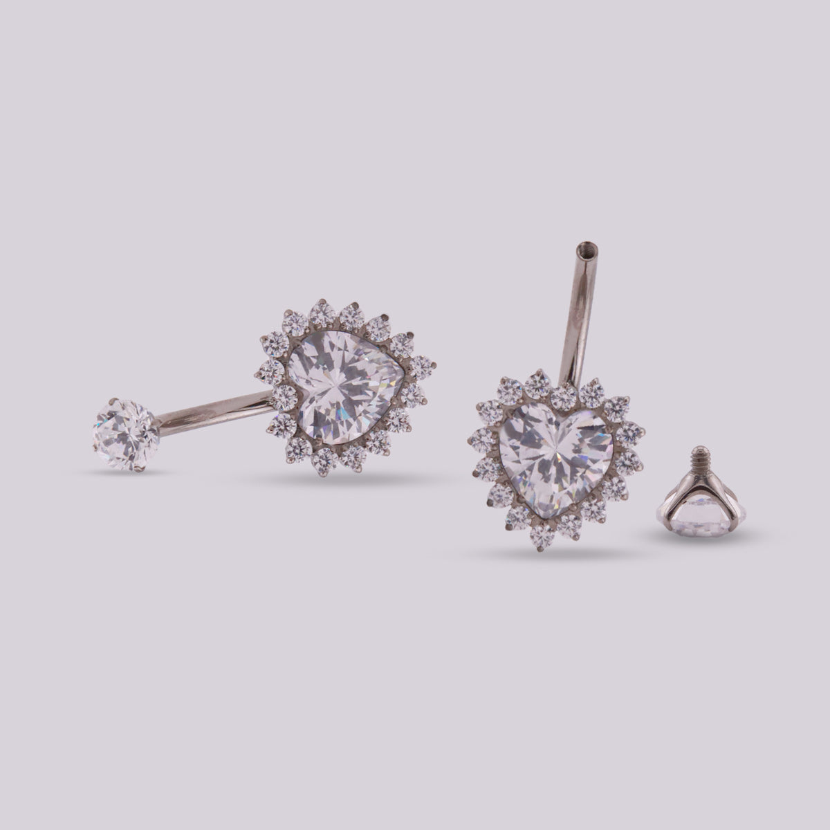 Titanium Heart Queen Belly Button Ring with Zirconia
