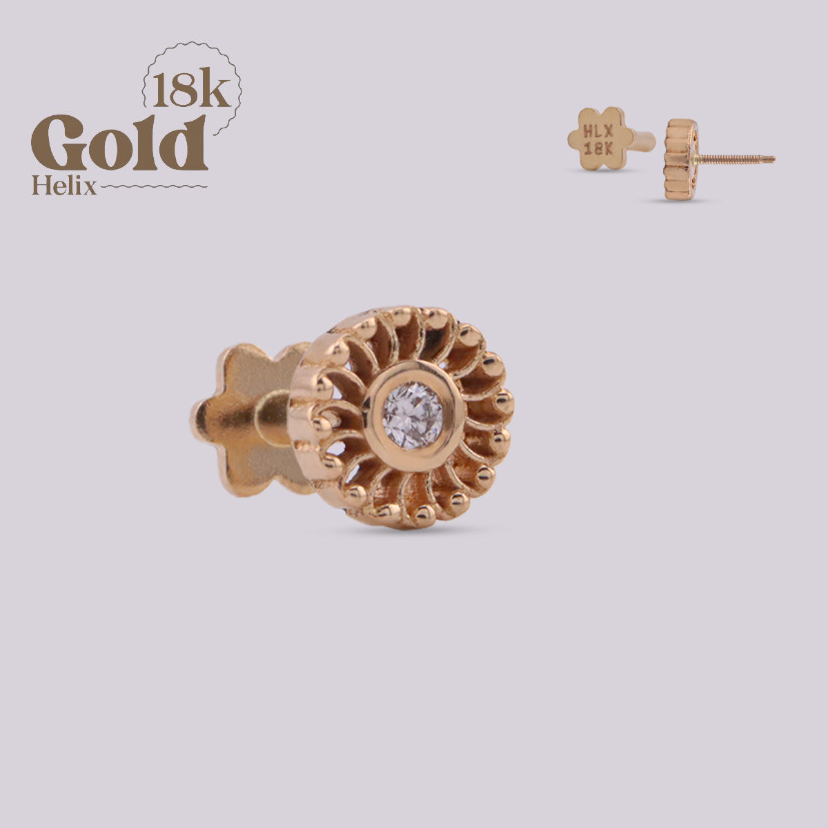 Labret Espiral en Oro 18K con Diamante
