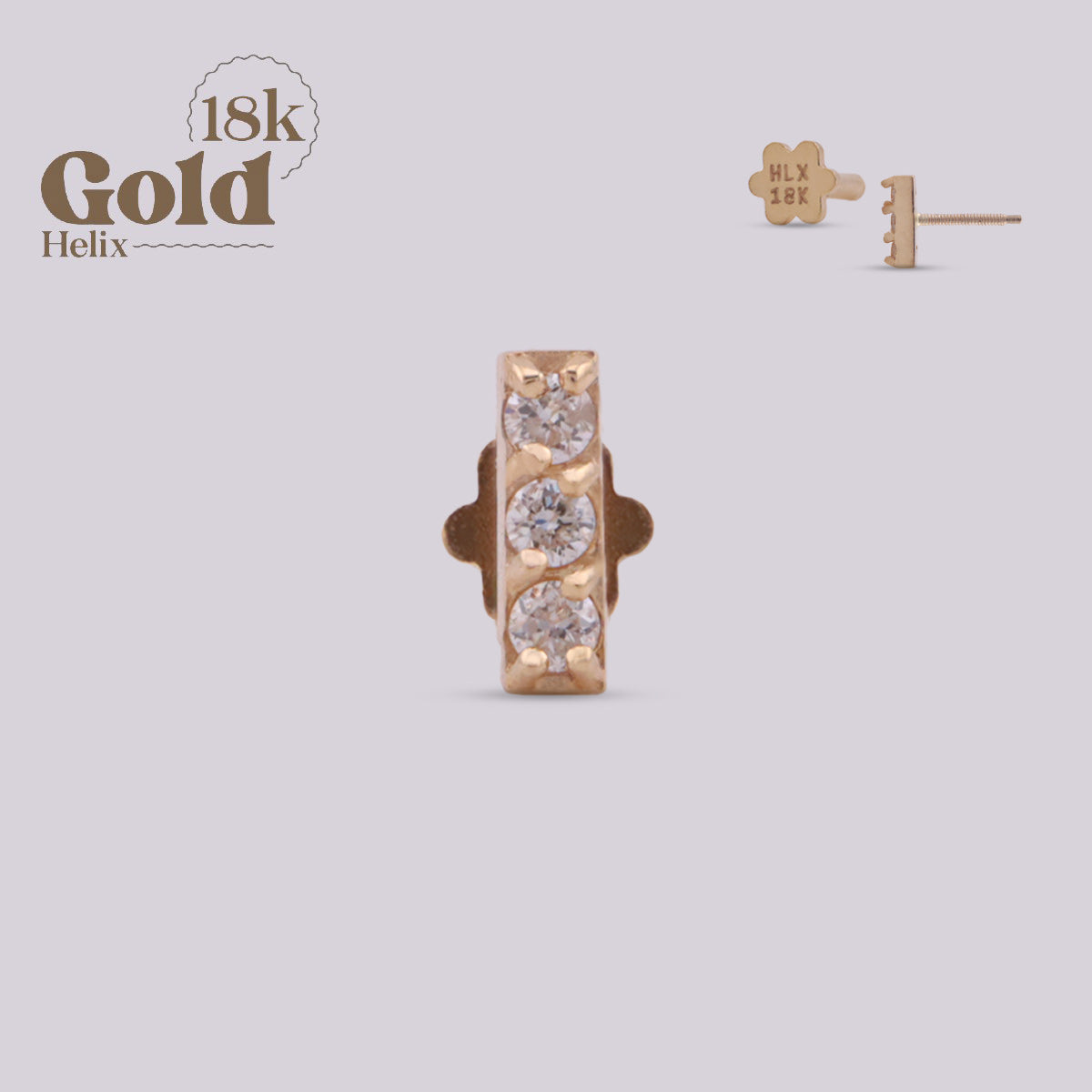 Labret Rectangular en Oro 18K con Diamantes Naturales