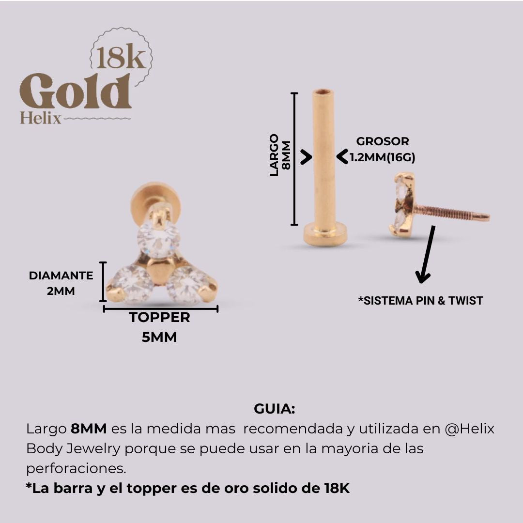 Labret en Oro 18K con Tres Diamantes Naturales
