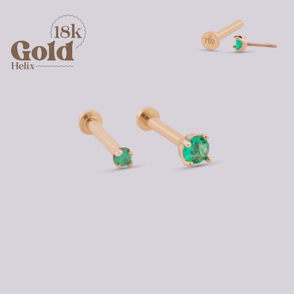 Emerald Inlay Ear Stud |Gold 18K