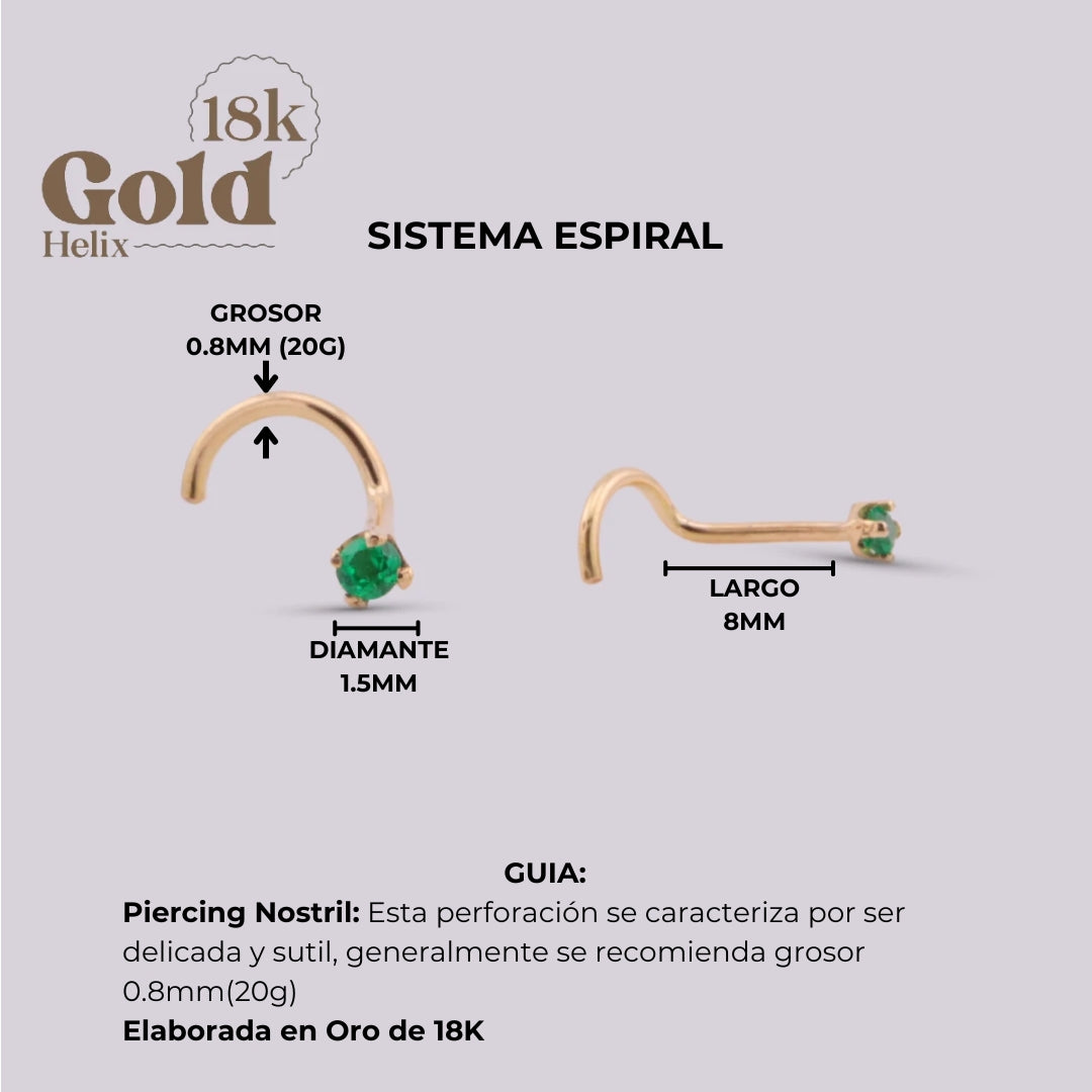 Nostril Espiral con Esmeralda Colombiana en Oro 18K