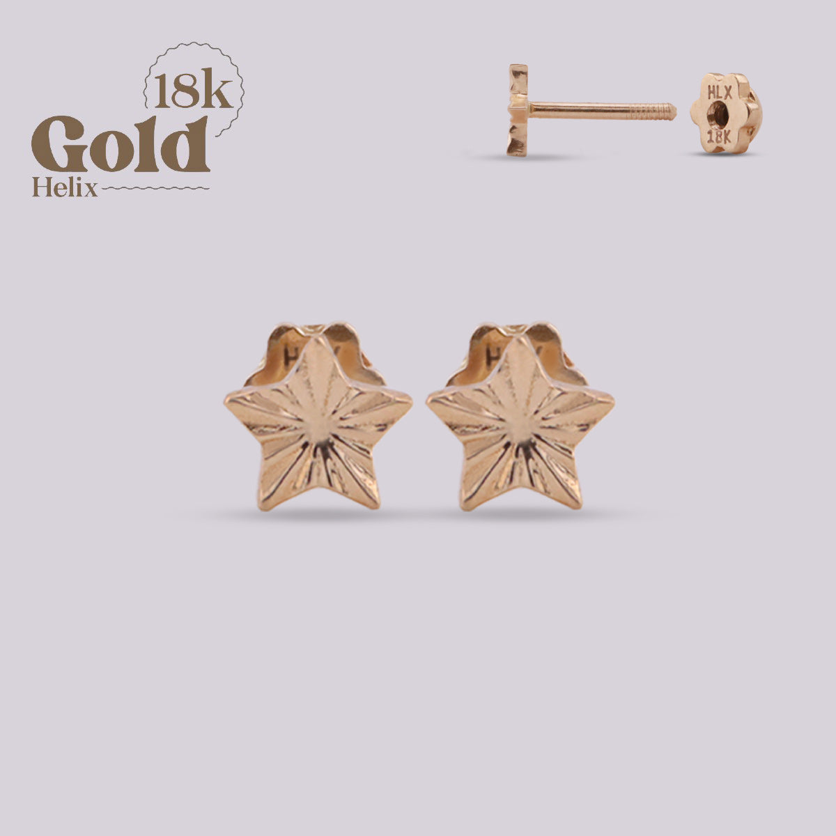 Aretes Topo Estrella Oro 18K con Rosca Segura