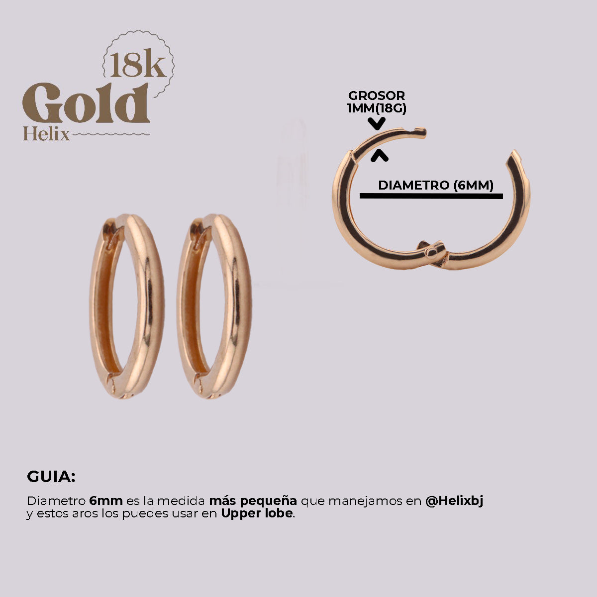 Arete Clicker de Oro 18K 6mm