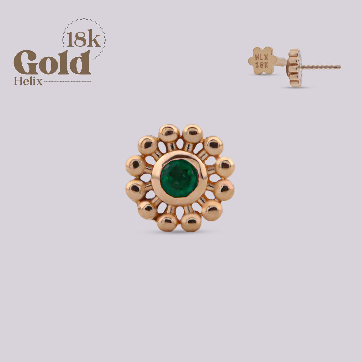 Labret Sol en Oro 18K con Esmeralda Colombiana