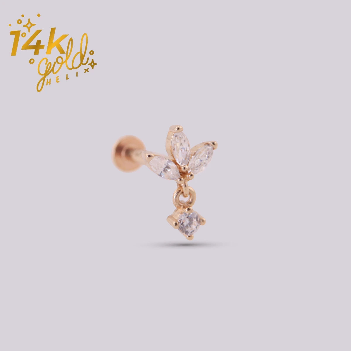 Labret Loto Luxury en Oro 14K con Zirconia 5A