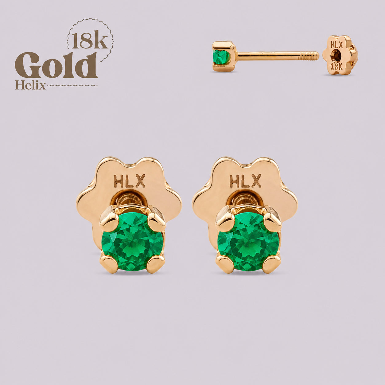 Aretes en Oro 18K con Esmeralda Colombiana – Diseño H Helix