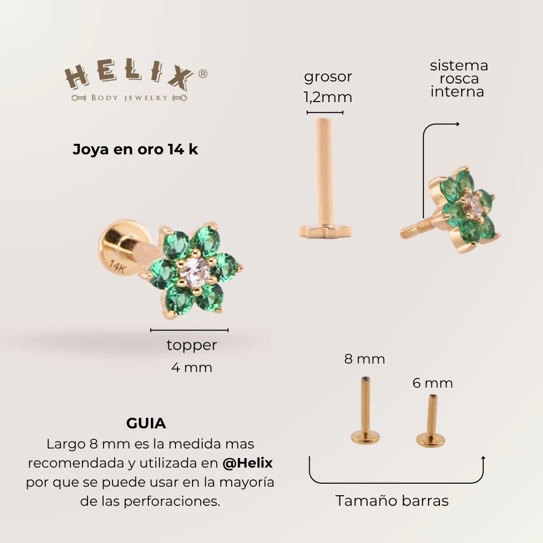 Labret Flor en Oro Sólido 14K